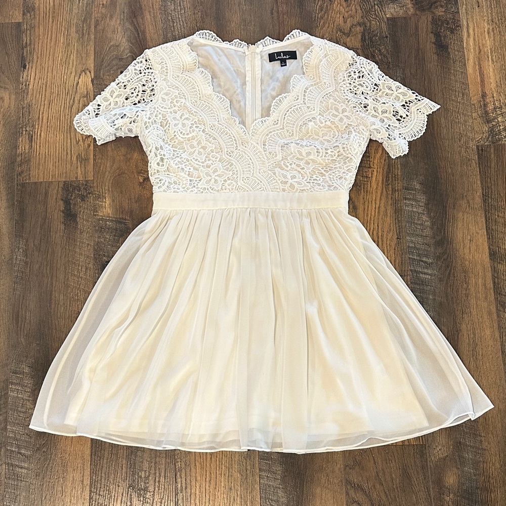 Lulus Angel in Disguise White Lace Skater Dress!